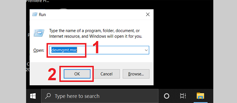 Nhập devmgmt.msc và ô Open để mở Device Manager