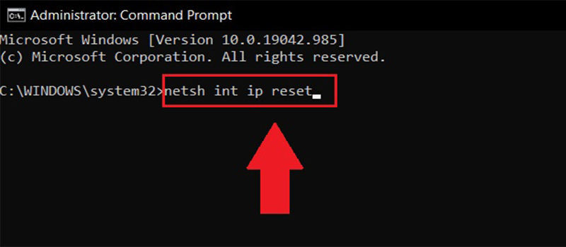 Nhập lệnh netsh int ip reset và ấn Enter