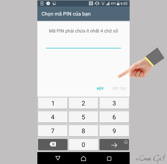 Nhập mã PIN cần thiết lập