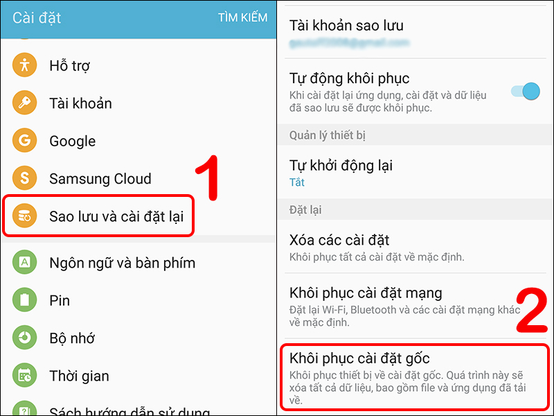 Khôi phục cài đặt gốc điện thoại Samsung