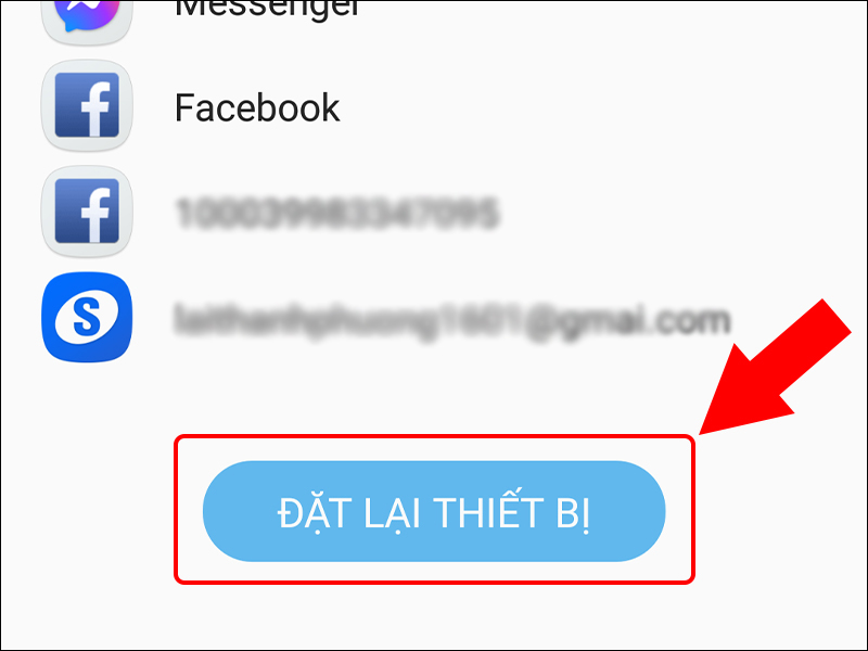 Nhấn Đặt lại thiết bị để khôi phục cài đặt gốc điện thoại