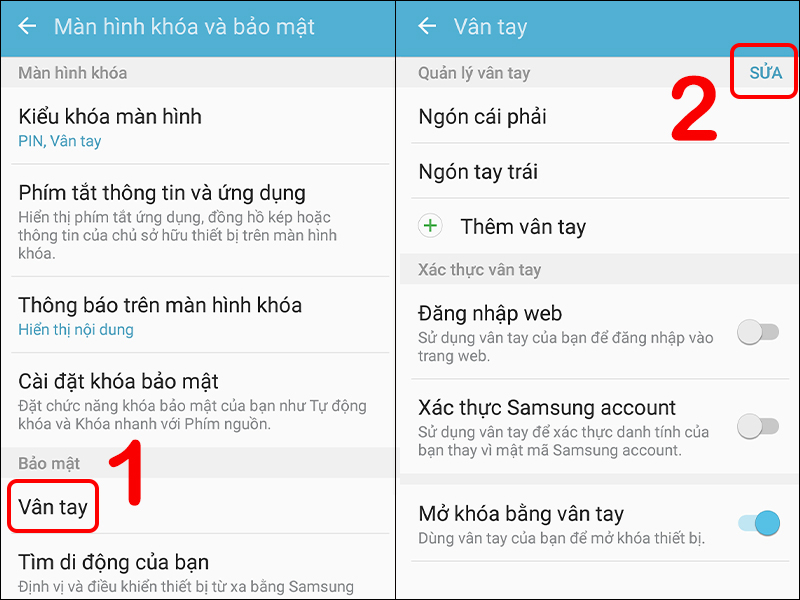 Cách sửa vân tay trên điện thoại Samsung