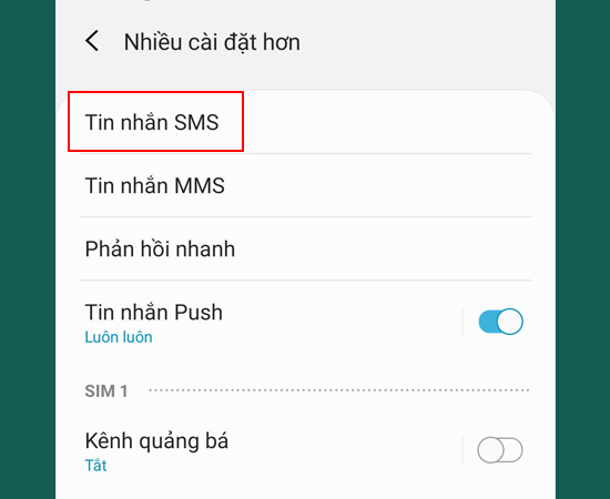 Bước 3: Chọn mục Tin nhắn SMS.