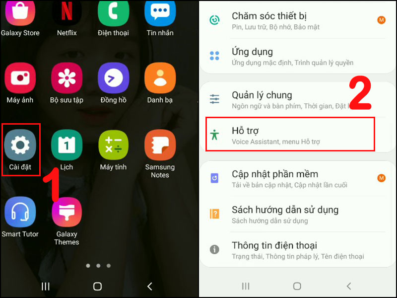 Vào Cài đặt và chọn Hỗ trợ