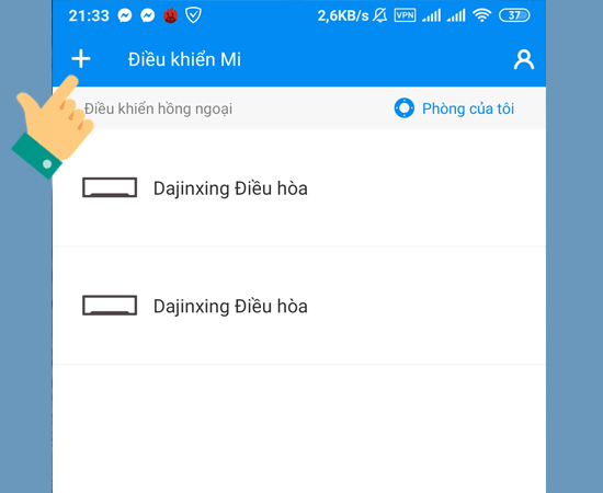 Bước 2: Chọn vào biểu tượng dấu + để thêm thiết bị điều khiển.
