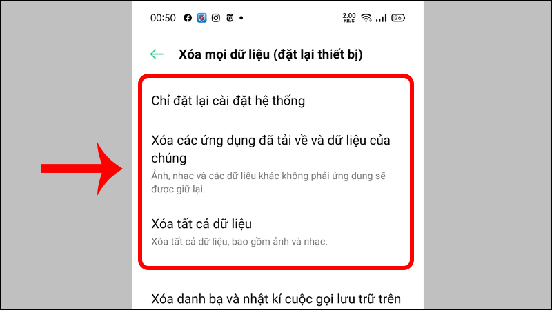 Tùy chọn cách khôi phục cài đặt gốc