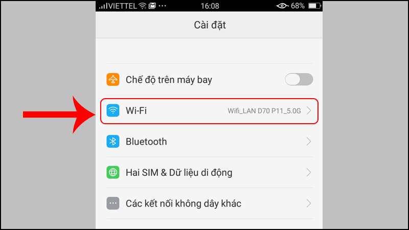 Nhấn vào phần Wi-Fi