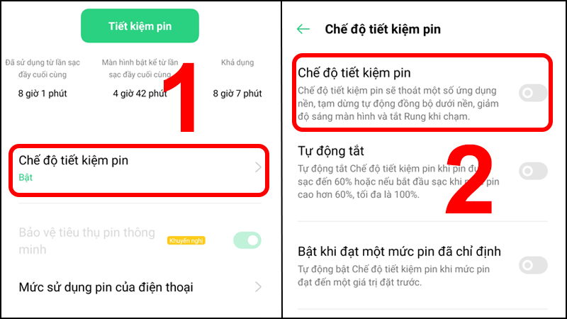 Điều chỉnh thanh Chế độ tiết kiệm Pin sang màu xám