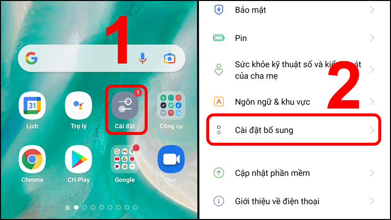 Chọn Cài đặt bổ sung trong Cài đặt