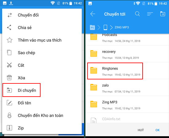 Bước 6: Di chuyển bài hát đến thư mục Ringtones.