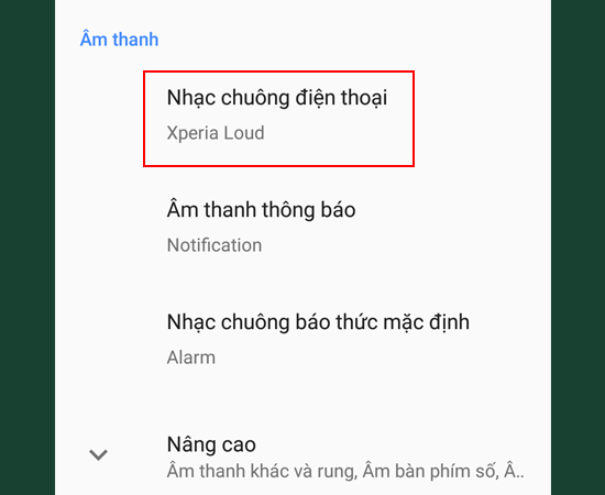 Bước 8: Tiếp theo, chọn vào mục Nhạc chuông điện thoại.