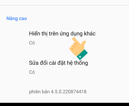 chọn mục Hiển thị trên ứng dụng khác.