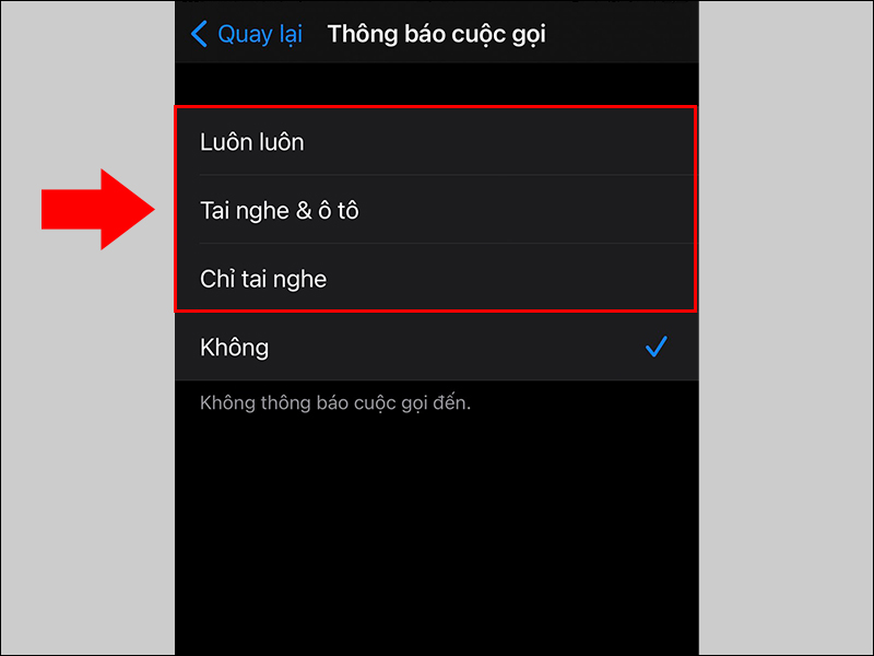 Bật tuỳ chọn thông báo cuộc gọi theo nhu cầu