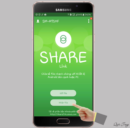 Trên máy nhận dữ liệu > Mở Share Link > Nhận File > Từ ĐT di động