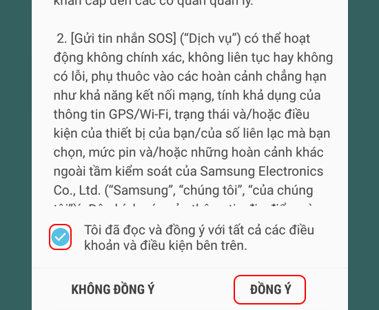 Bước 4: Tích vào vị trí dấu tích màu xanh để xác nhận đã đọc điều khoản > Đồng ý.