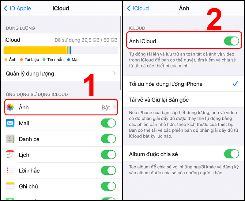 Bật ảnh iCloud để chia sẻ ảnh cho các thiết bị dùng chung iCloud