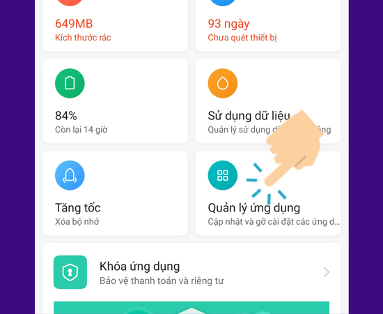 Chọn vào Quản lý ứng dụng