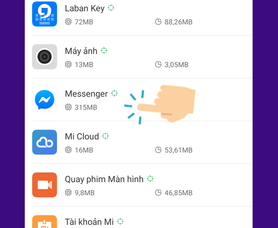 Chọn vào Messenger 