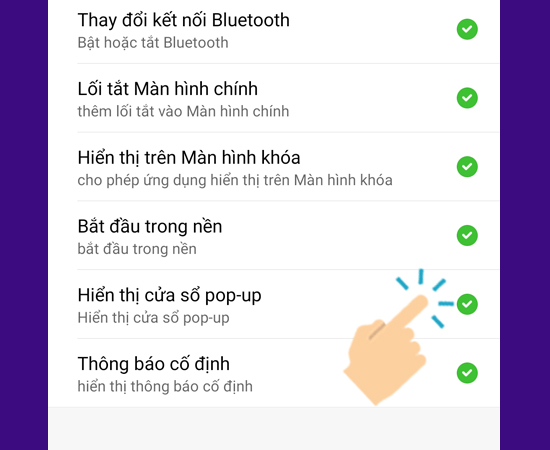 Bật Hiển thị cửa sổ Pop-up