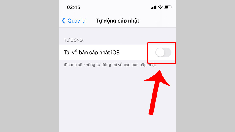 Gạt sang trái để tắt tính năng Tải về bạn cập nhật iOS