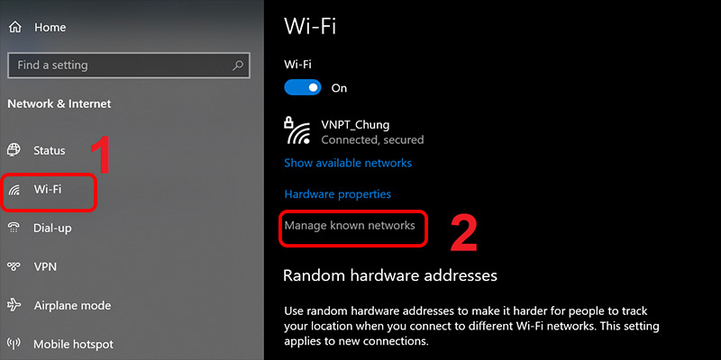 Vào mục Wi-Fi và chọn Manage known networks