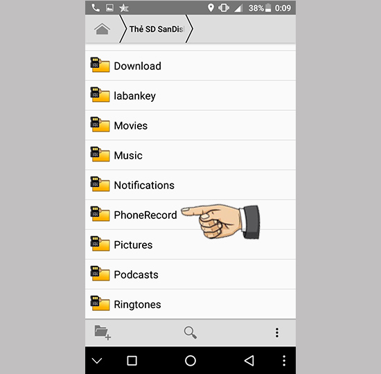 Tìm đến thư mục "PhoneRecord"