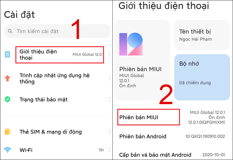 Vào mục Giới thiệu điện thoại