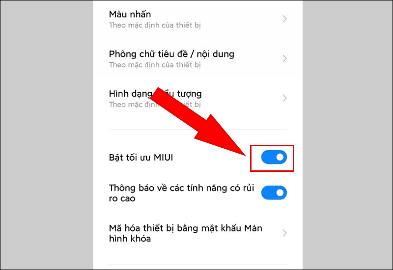 Bật, tắt tính năng tối ưu hóa MIUI