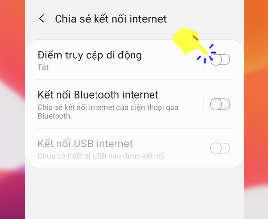 - Bước 3: Kế tiếp bạn hãy chọn Điểm truy cập di động.