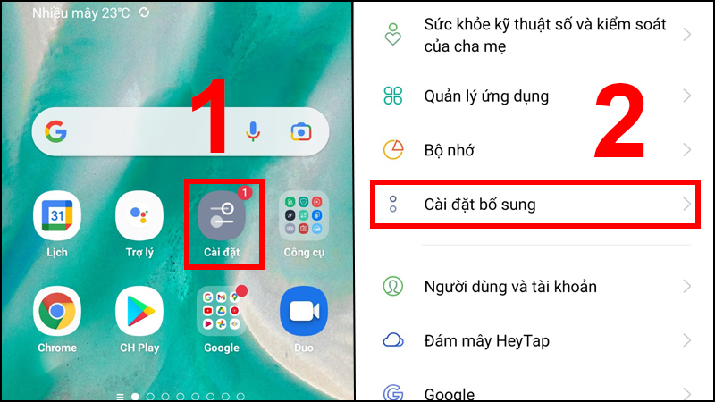 Nhấn vào phần Cài đặt bổ sung