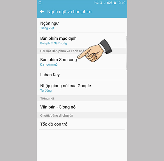 Tiếp tục chọn vào bàn phím Samsung