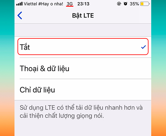 Tắt mạng 4G