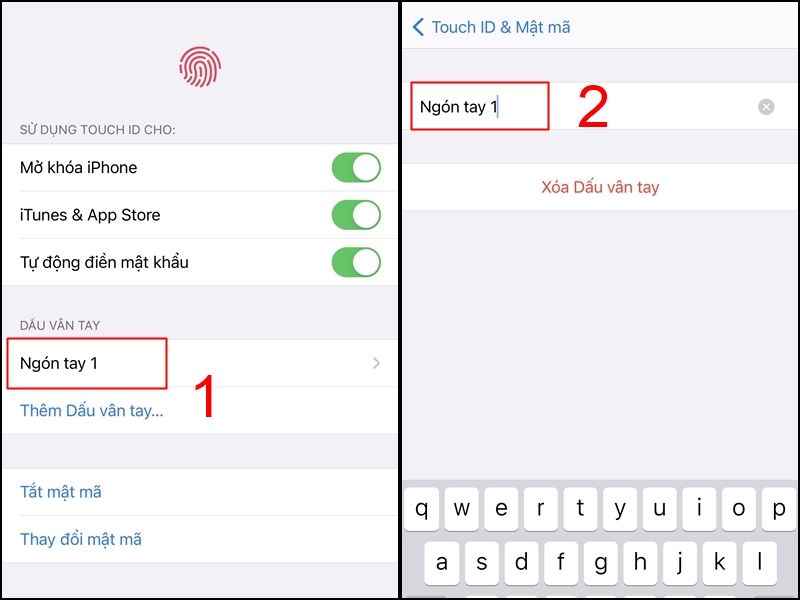 Chọn dấu vân tay vừa thiết lập, tiếp tục chọn Đổi tên dấu vân tay theo ý muốn