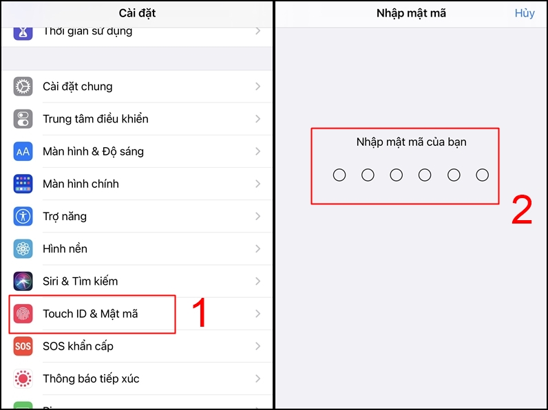 Chọn Cài đặt, sau đó chọn Touch ID & Mật mã