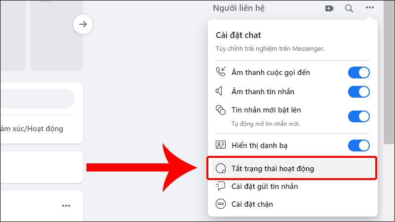 Chọn Tắt trạng thái hoạt động