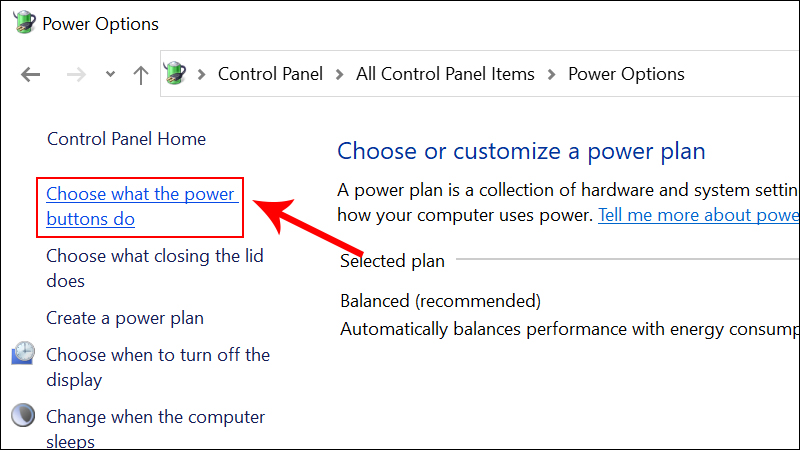 Chọn Choose what the power buttons do