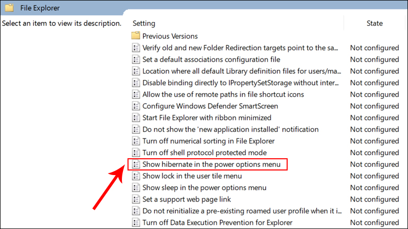 Kích đúp chuột vào Show hibernate in the power options menu