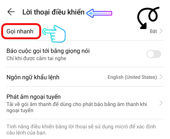 Bước 4: Tại bước này, các bạn chọn Gọi nhanh, nhấn Bật.