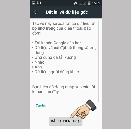 Khôi phục cài đặt gốc.