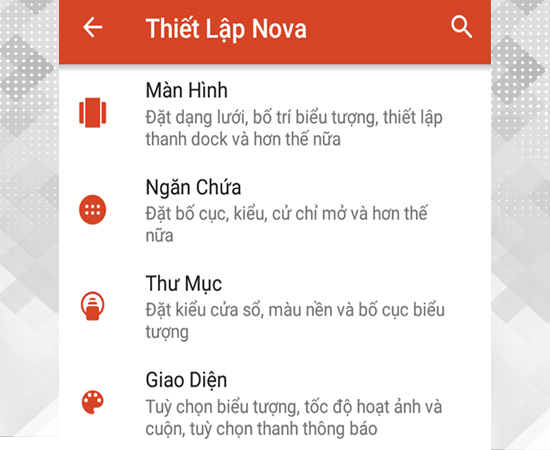 Các thiết lập của nova launcher 