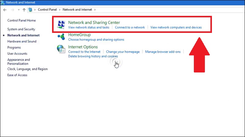 Vào Network and Sharing Center
