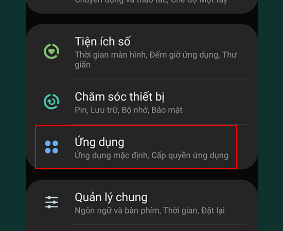 Bước 1: Vào Cài đặt > Chọn Ứng dụng.