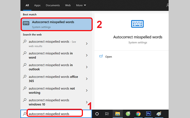 Mở Autocorrect misspelled words