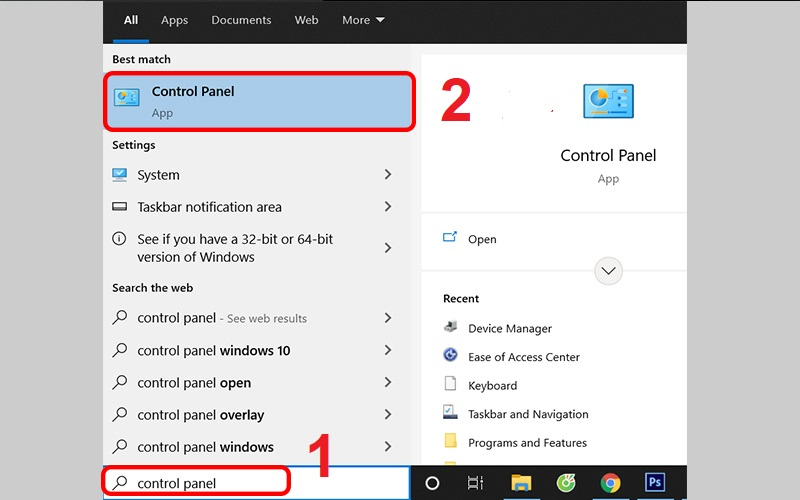 Tìm kiếm và mở Control Pannel