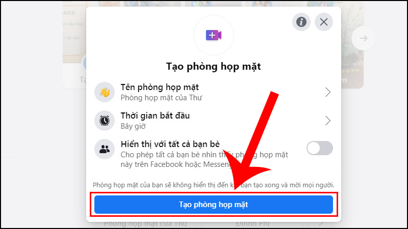 Nhấn vào Tạo phòng họp mặt.