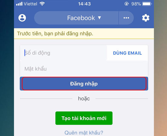 Đăng nhập tài khoản Facebook