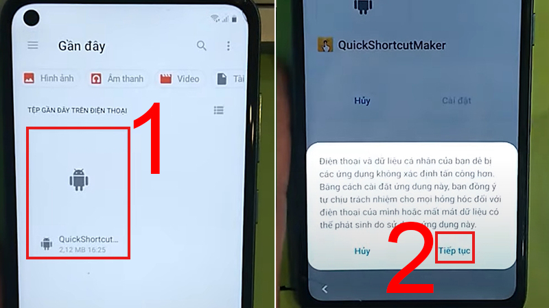 Chọn ứng dụng rồi Tiếp tục