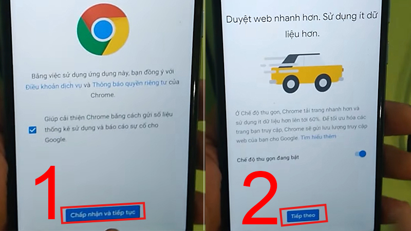 Chọn chấp nhận và tiếp tục rồi chọn tiếp theo