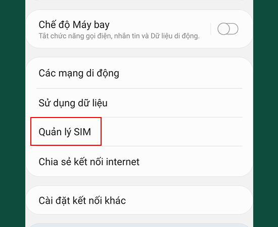 Bước 2: Chọn Quản lý SIM.