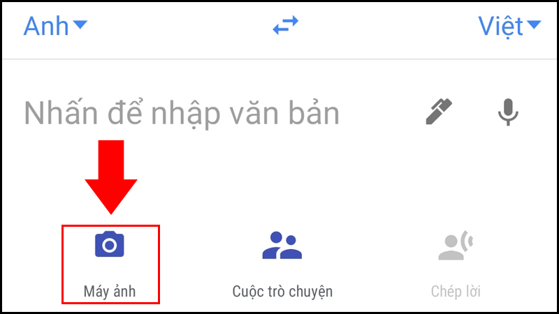 Chọn biểu tượng Máy ảnh để bắt đầu dịch
